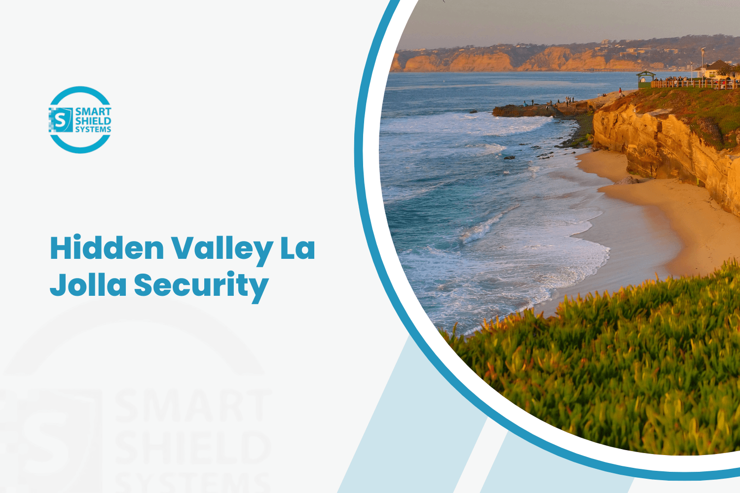 Smart Shield Systems logo with scenic La Jolla coastal cliffs and beach security service