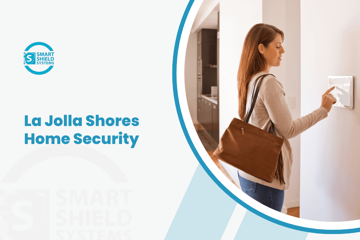 Woman activating smart home security panel before leaving La Jolla Shores home